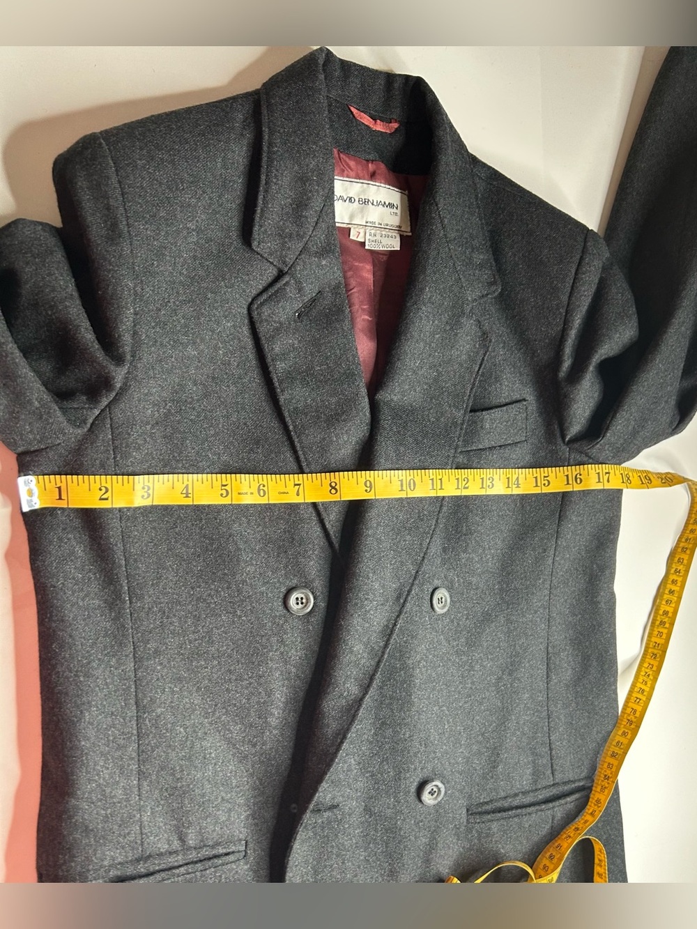 Vintage David Benjamin Dark Academia Double-Breasted Charcoal Wool Blazer Sz 7 - Picture 8 of 9